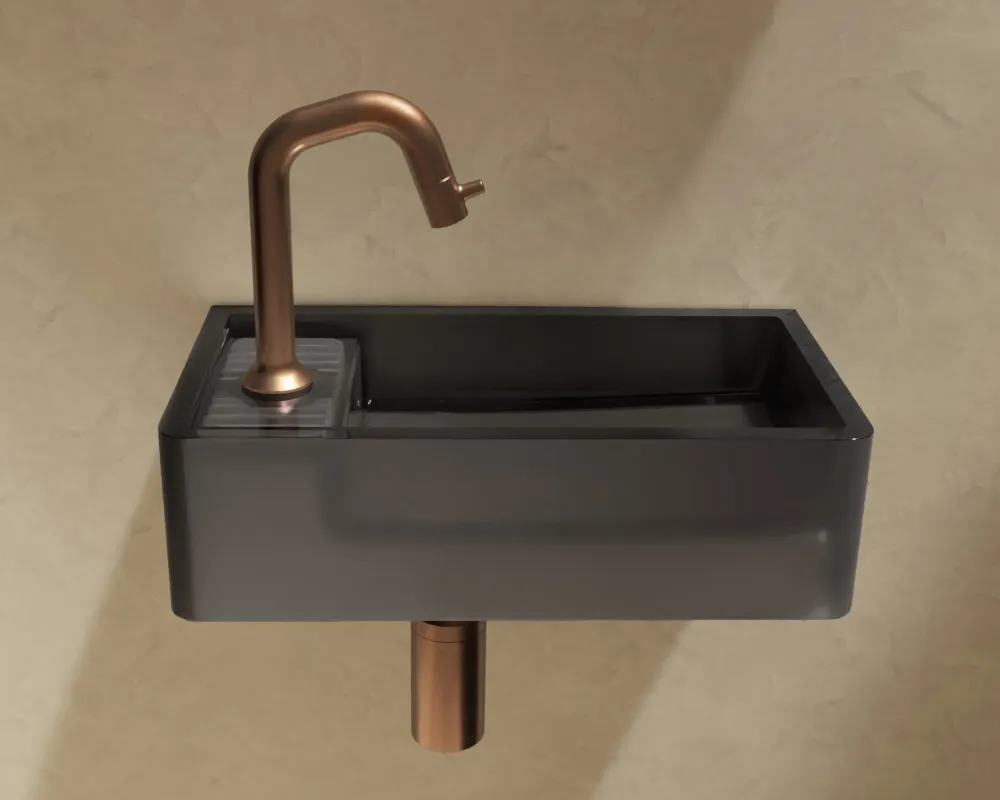 Favoriet Riho Frosted fontein solid surface met kraangat links frosted smoke