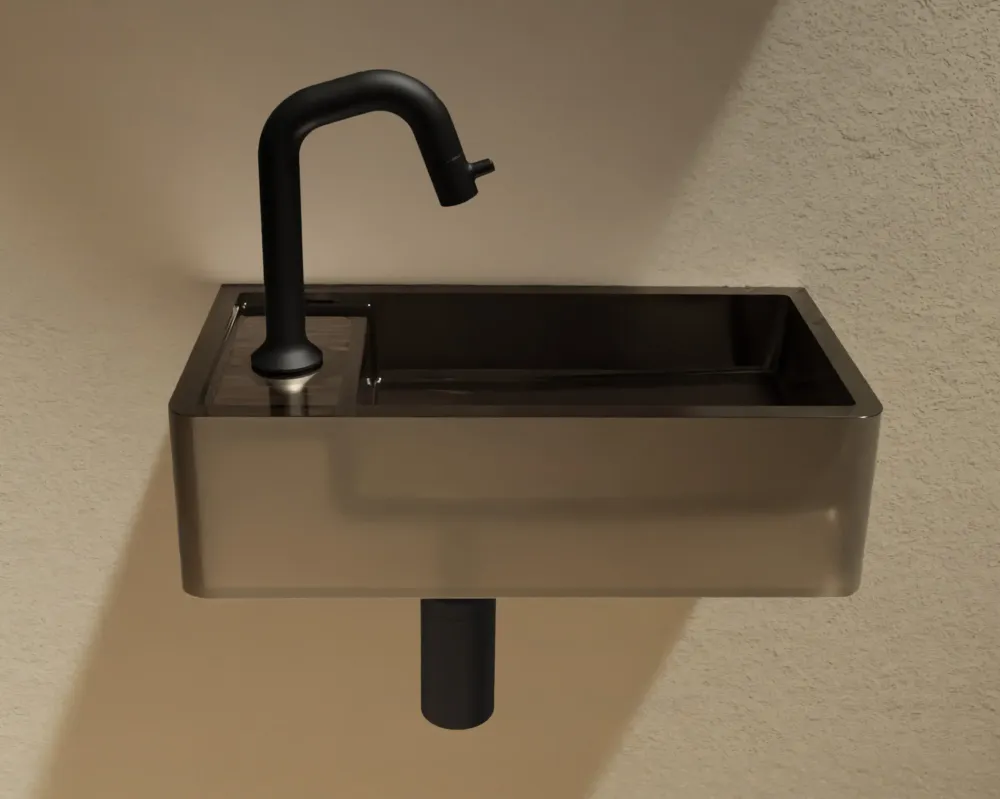 Goedkoop Riho Frosted fontein solid surface met kraangat links frosted umber