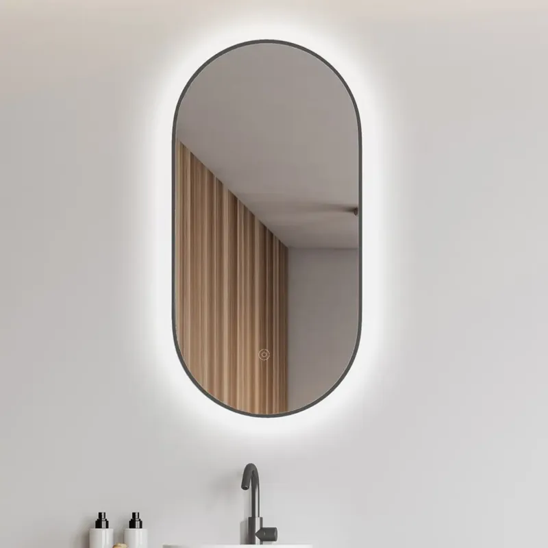 Mueller Ovalis ovale spiegel met LED, dimbaar en spiegelverwarming 50x100cm gunmetal Uitverkoop