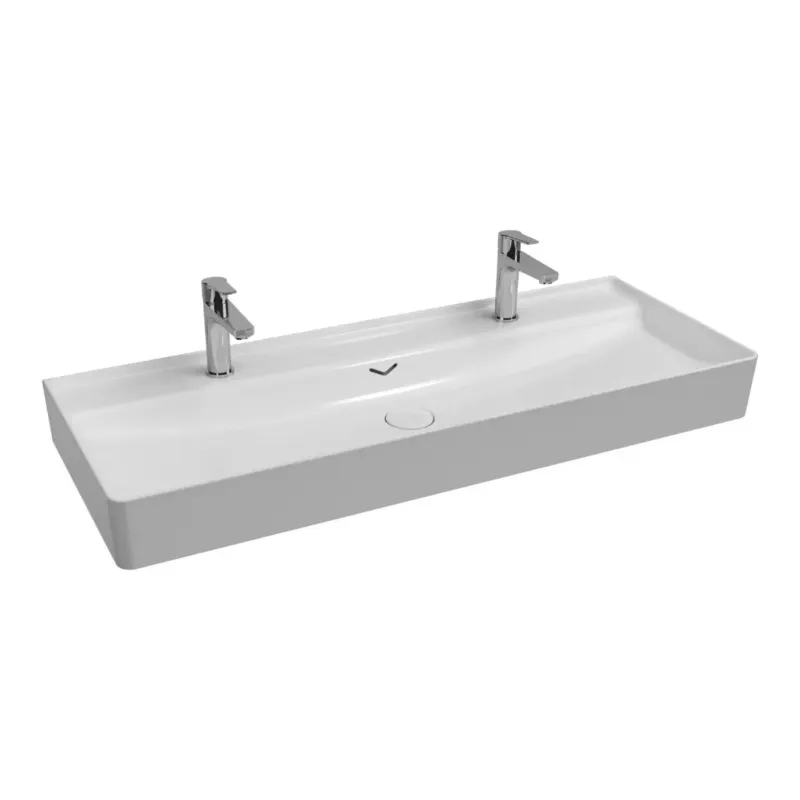 Direct Verzonden Isvea Vea opbouw wastafel met 2 kraangaten 120cm wit glans