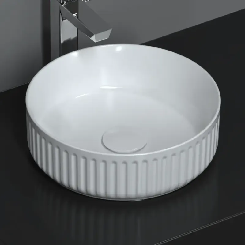 Isvea Infinity waskom rond met ribbel 36cm wit glans Finale Uitverkoop