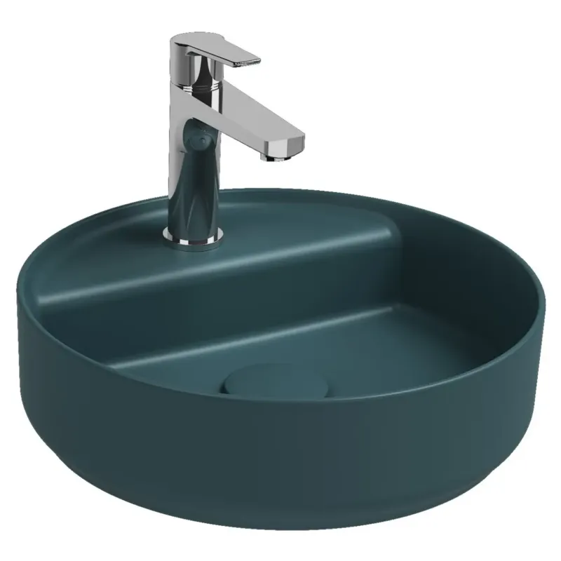 Seizoensaanbieding Isvea Infinity waskom rond met kraangat 42cm petrol
