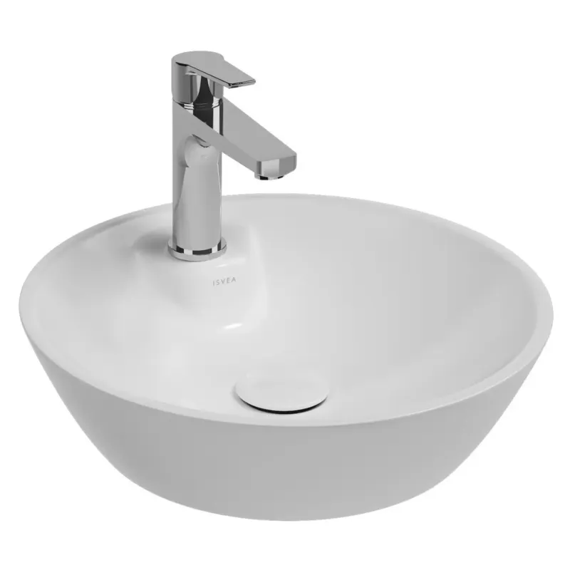 Gereduceerde Prijs Isvea Sistema Y ronde waskom met kraangat 45cm wit glans