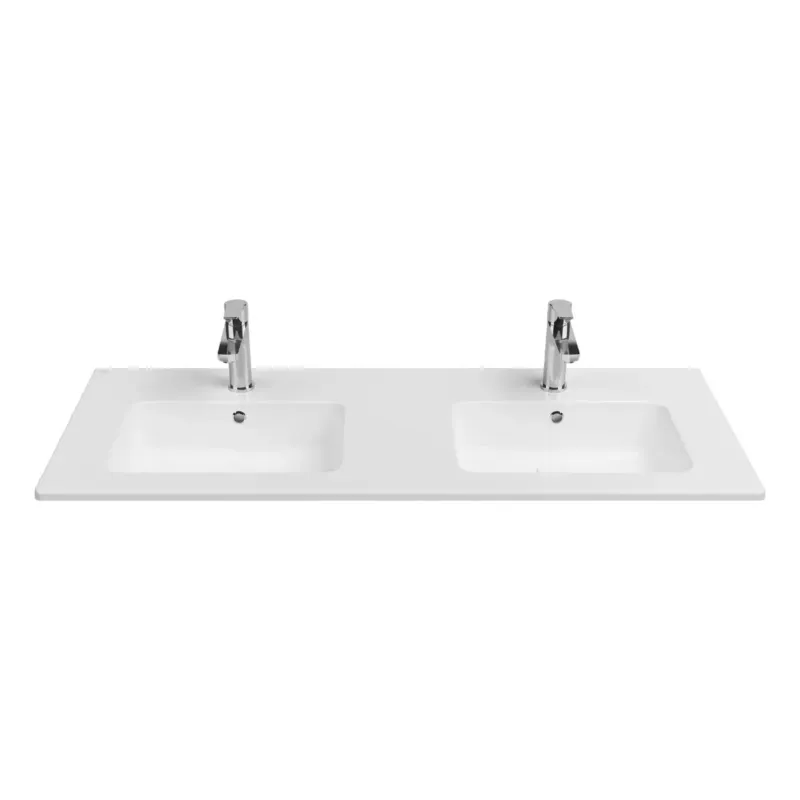 Beperkt Aanbod Isvea Sistema T dubbele inbouw wastafel met 2 kraangaten 120cm wit glans