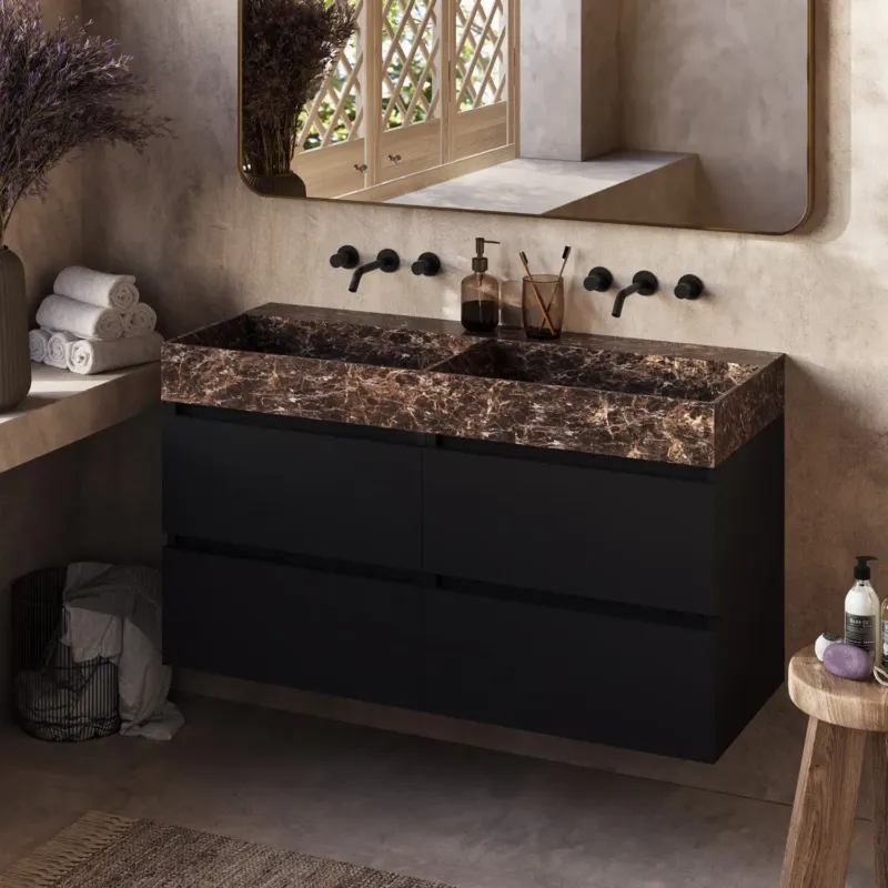 Betrouwbaar Fontana Dark Emperador badkamermeubel zwart mat 120cm zonder kraangat