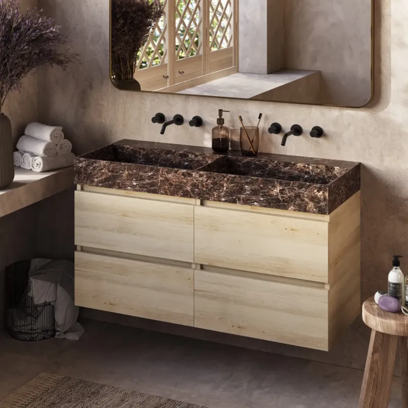 Bestel Nu Fontana Dark Emperador badkamermeubel beach eiken 120cm zonder kraangat