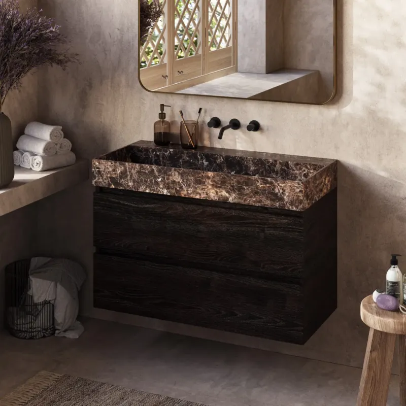 Fabrieksprijs Fontana Dark Emperador badkamermeubel kasteel bruin 100cm zonder kraangat