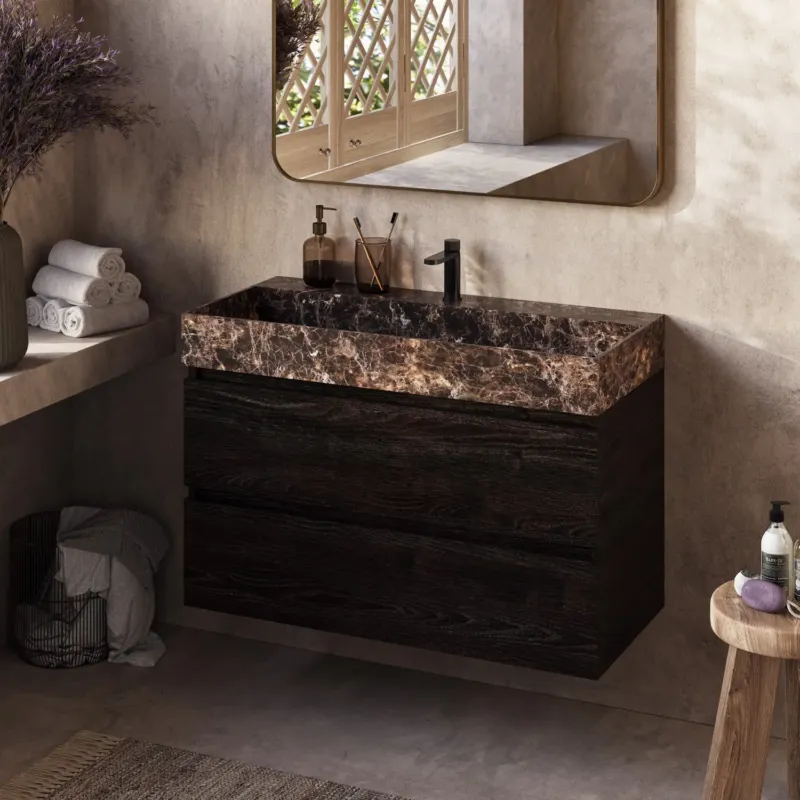 Shop Nu Fontana Dark Emperador badkamermeubel kasteel bruin 100cm met kraangat