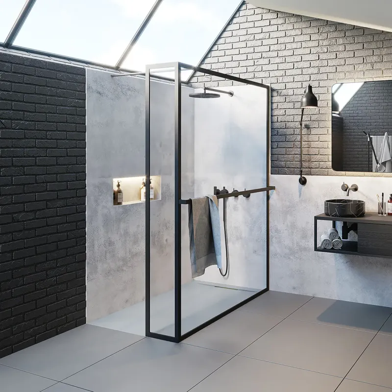 Riho Lucid GD402 douchewand met zijwand 180x200cm matzwart Voordeelprijs