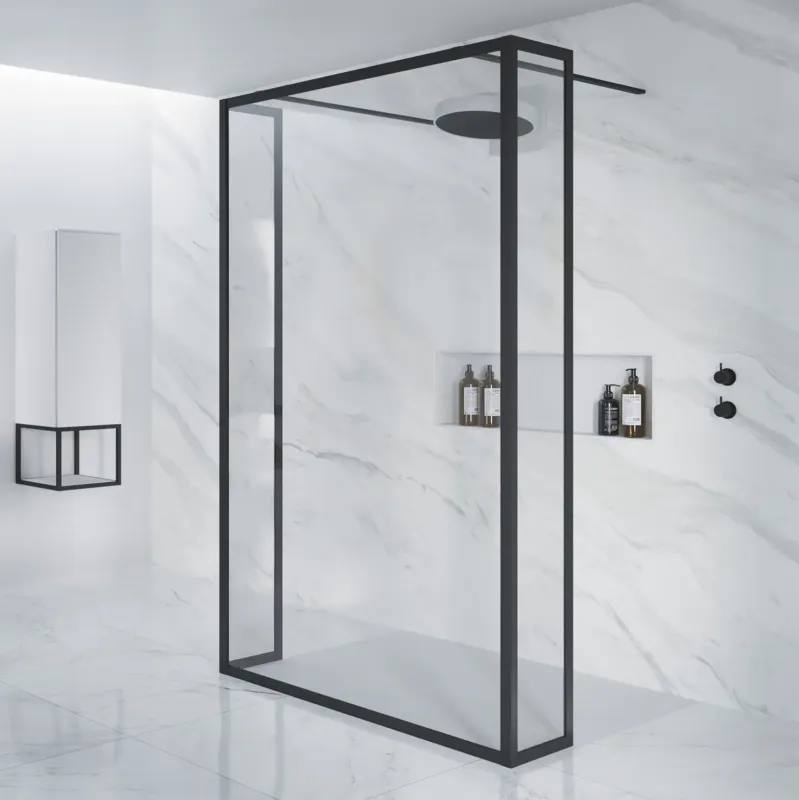 Direct Beschikbaar Riho Lucid GD404S vrijstaande douchewand met draaibare zijwand 90cm zwart mat