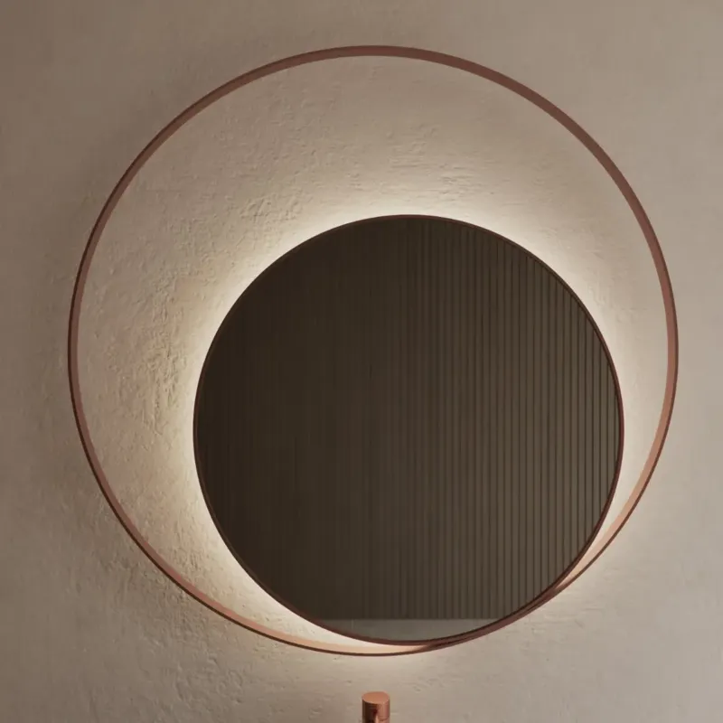 Weekendaanbieding Gliss Design Kosmos spiegel rond met cirkel 100cm koper rosé met handsensor