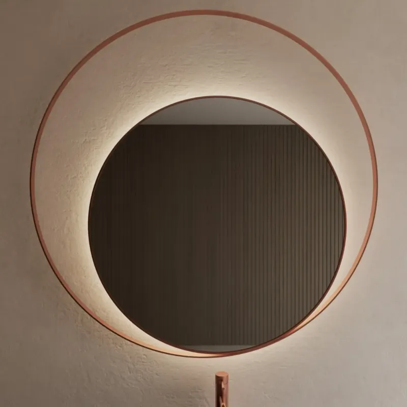 Seizoensaanbieding Gliss Design Kosmos spiegel rond met cirkel 120cm koper rosé met handsensor
