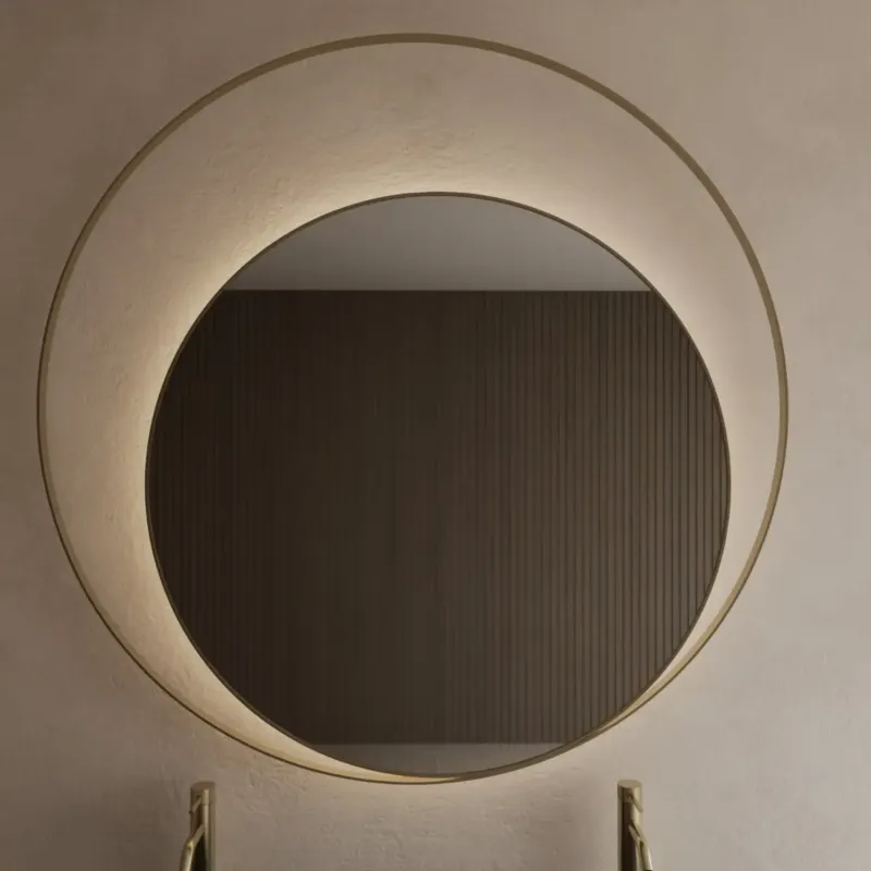 Rechtstreeks Van De Fabrikant Gliss Design Kosmos spiegel rond met cirkel 140cm mat goud met handsensor
