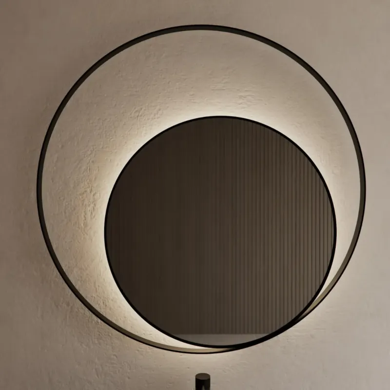 Flitsaanbieding Gliss Design Kosmos spiegel rond met cirkel 100cm mat zwart met handsensor