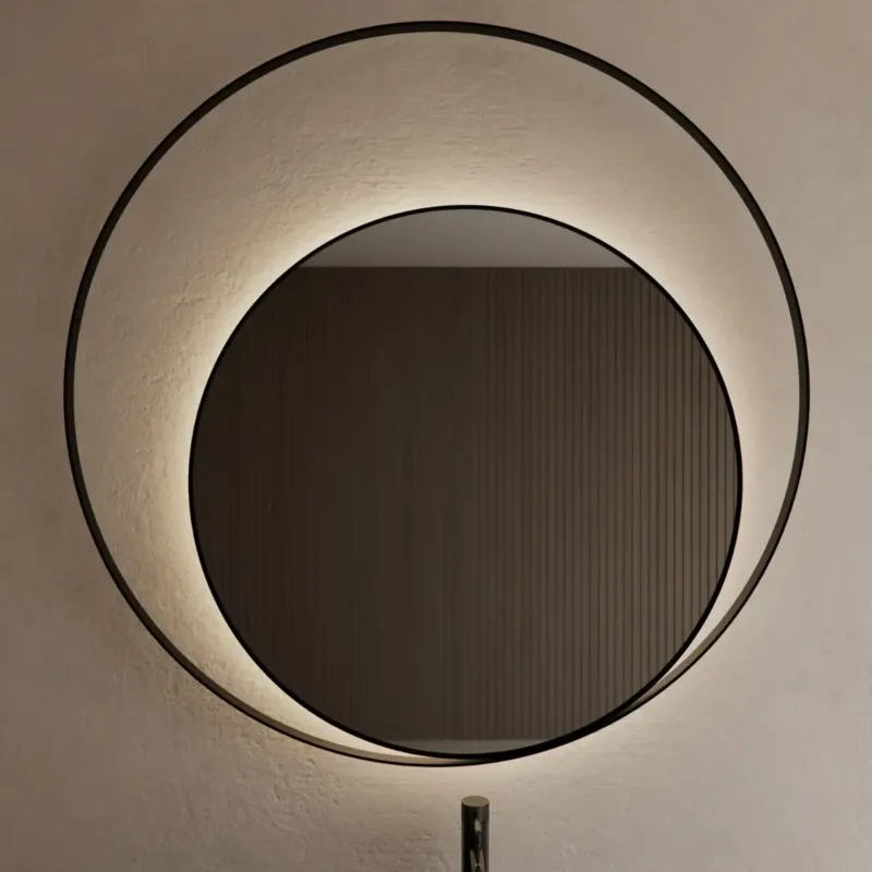 Gliss Design Kosmos spiegel rond met cirkel 120cm mat zwart met handsensor Meest Verkocht