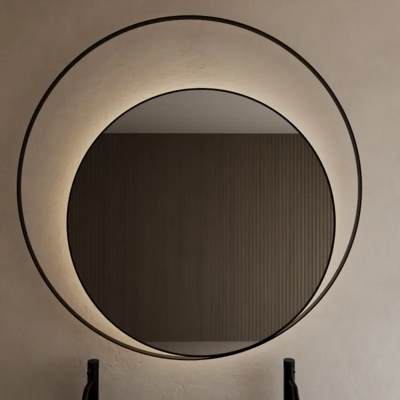 Seizoensaanbieding Gliss Design Kosmos spiegel rond met cirkel 140cm mat zwart met handsensor