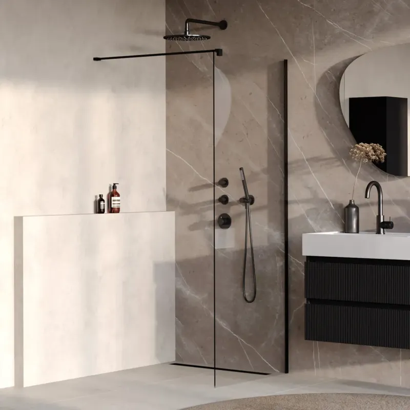 Brauer Oblivion inloopdouche helder glas 70cm zwart mat Dagaanbieding