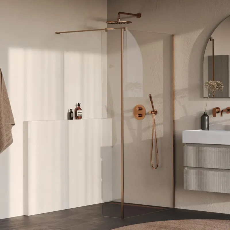 Weekendaanbieding Brauer Oblivion inloopdouche helder glas 90cm met 30cm zijwand koper geborsteld PVD