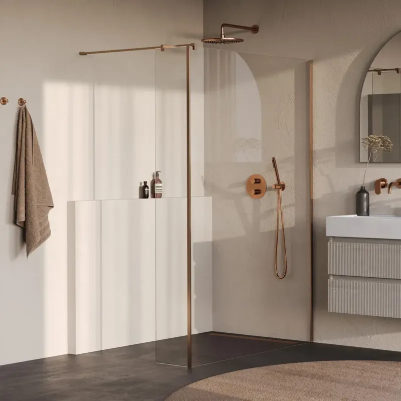 Aanbieding Brauer Oblivion inloopdouche helder glas 130cm met 30cm zijwand koper geborsteld PVD