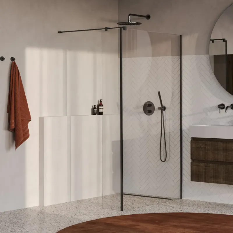 Weekendaanbieding Brauer Oblivion inloopdouche helder glas 110cm met 40cm zijwand gunmetal geborsteld PVD