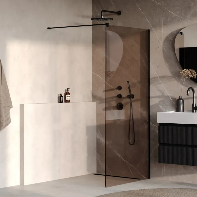 Brauer Oblivion inloopdouche bronsglas 90cm zwart mat Laatste Versie