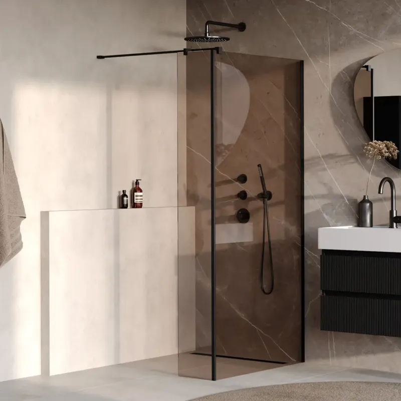 Beste Prijs Brauer Oblivion inloopdouche bronsglas 120cm met 30cm zijwand zwart mat