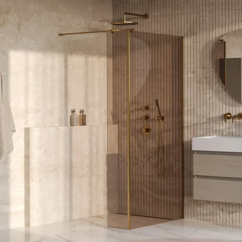 Beperkte Voorraad Brauer Oblivion inloopdouche bronsglas 120cm met 30cm zijwand messing geborsteld PVD