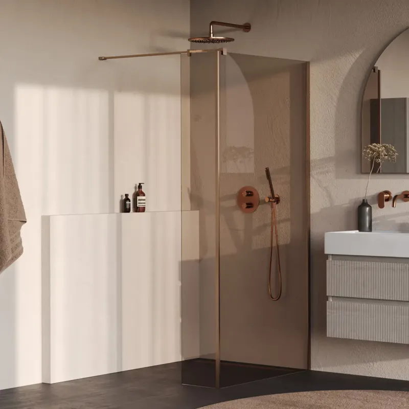 Shop Nu Brauer Oblivion inloopdouche bronsglas 120cm met 30cm zijwand koper geborsteld PVD