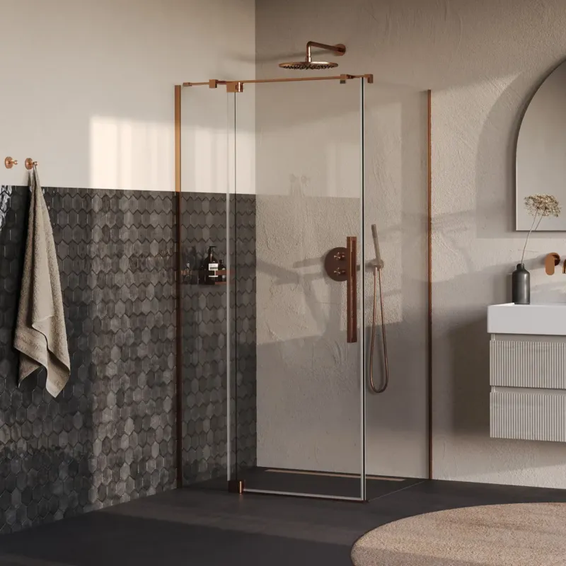 Bestseller Brauer Stellar douchecabine met draaideur 100x100cm koper geborsteld PVD