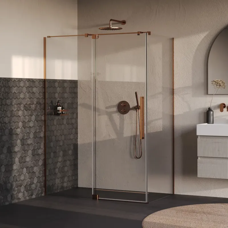 Brauer Stellar douchecabine met draaideur 140x100cm koper geborsteld PVD Gecertificeerd