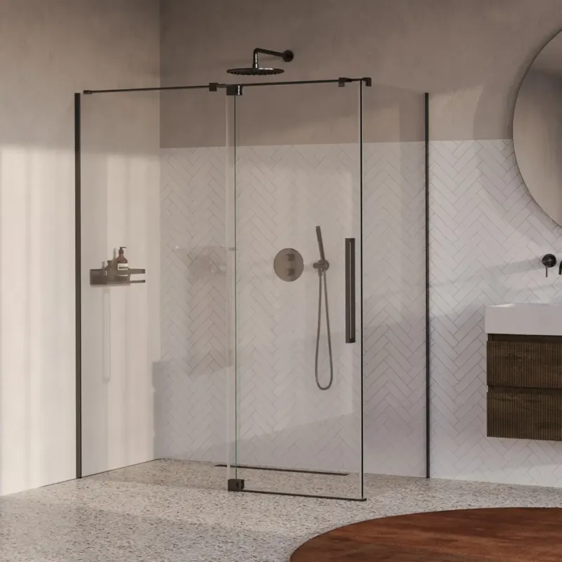 Premium Brauer Stellar douchecabine met draaideur 160x90cm gunmetal geborsteld PVD