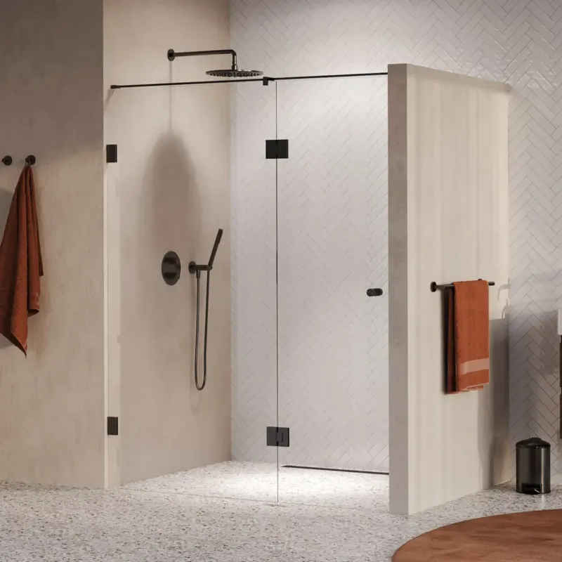Op = Op Brauer Void Carving profielloze nisdeur 150cm met draaideur 70cm aan glas gunmetal geborsteld PVD