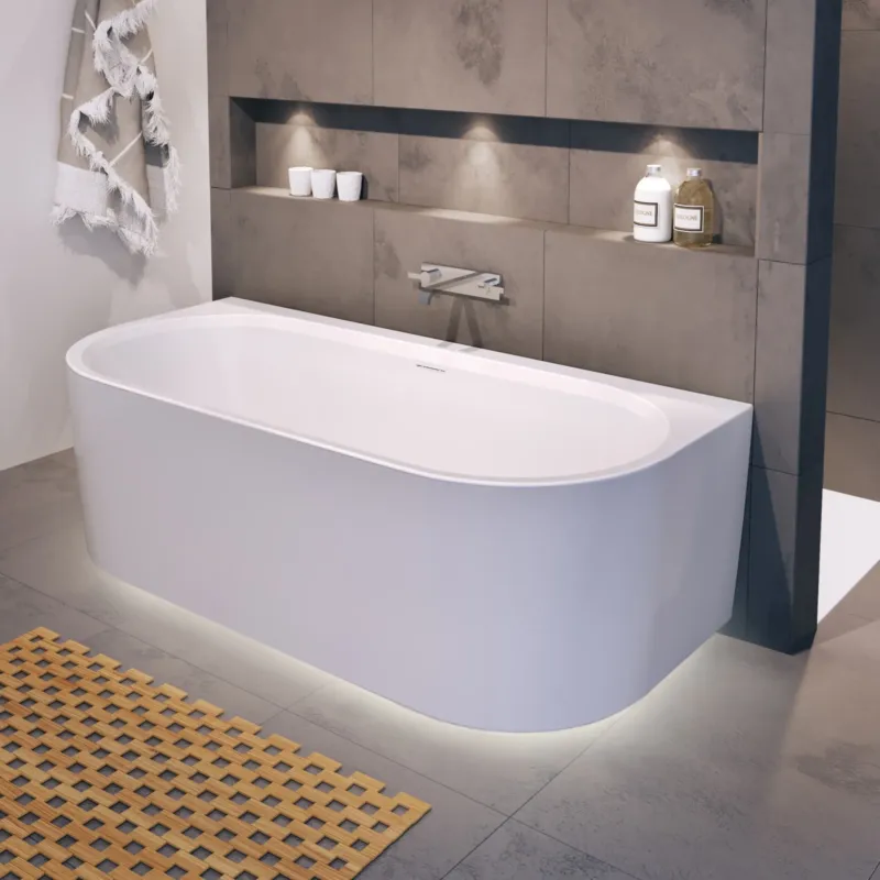 Alleen Vandaag Riho Desire half vrijstaand bubbelbad sparkle mood midden 180x84cm wit glans met LED strip en Fall overloop