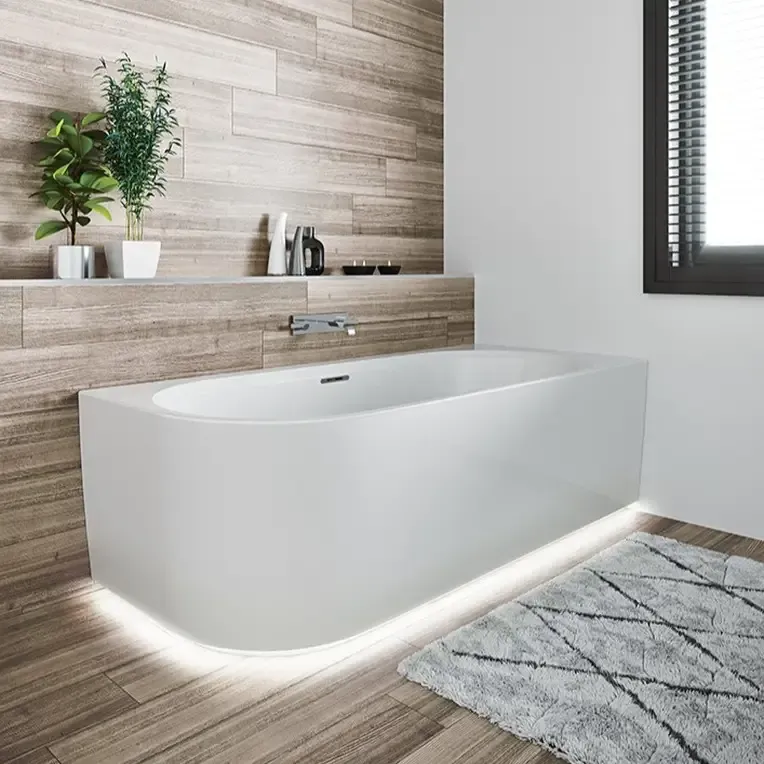 Laatste Kans Riho Desire half vrijstaand bubbelbad sparkle mood links 180x84cm wit glans met LED-strip en Fall overloop