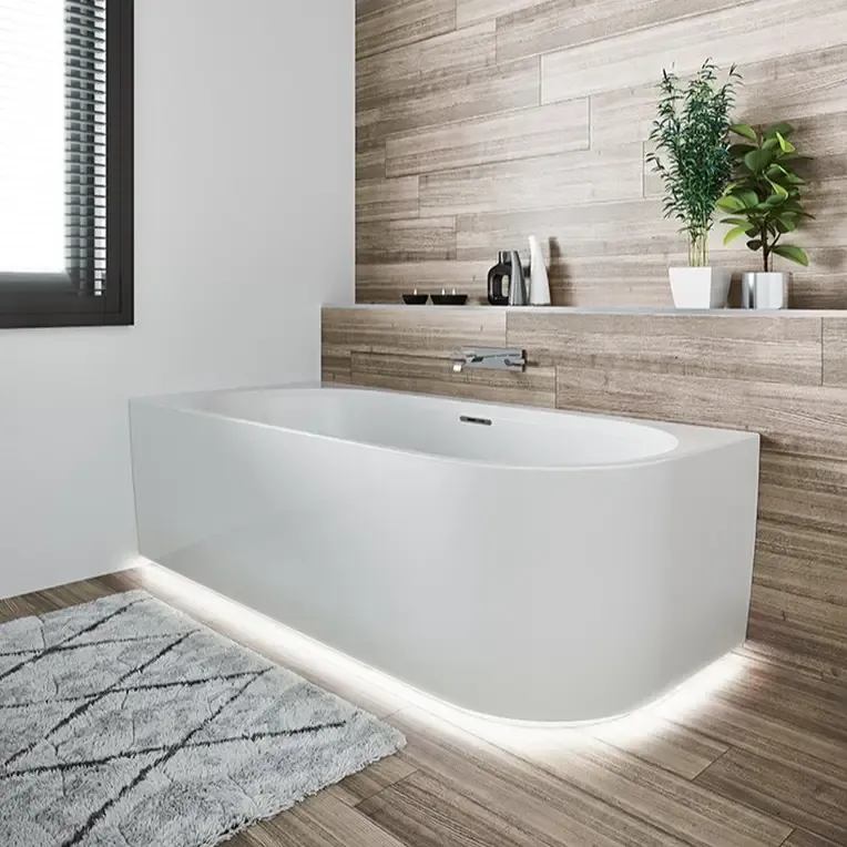 Beperkte Voorraad Riho Desire half vrijstaand bubbelbad sparkle mood rechts 170x77cm wit mat met LED-strip en Fall overloop