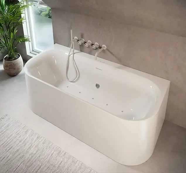 Actieprijs Riho Devotion half vrijstaand bubbelbad sparkle mood 180x80cm wit glans met Fall overloop