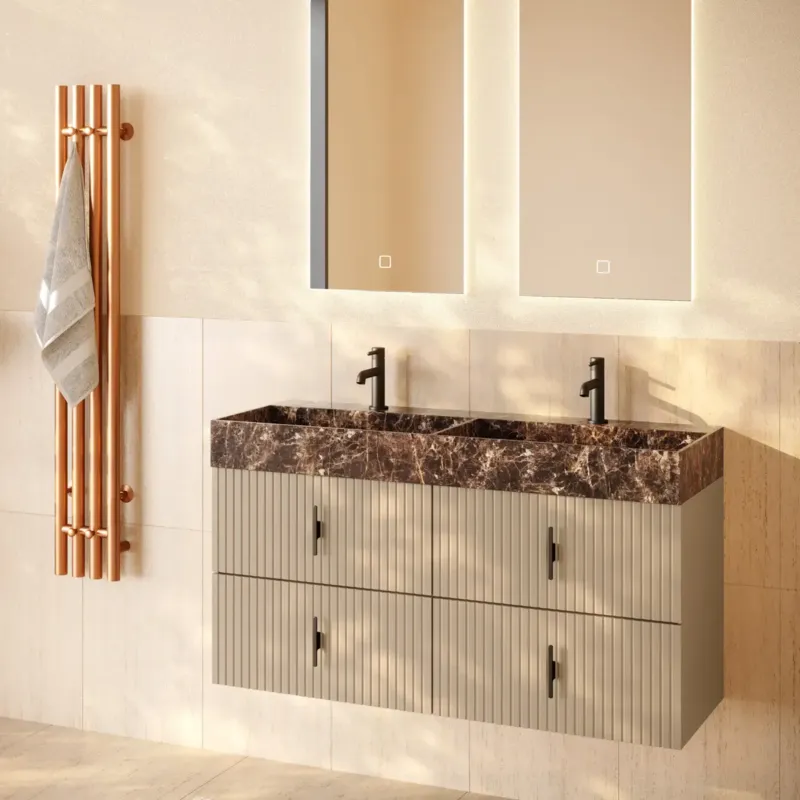 Muebles Murcia badmeubel ribbelfront 120cm macchiato met Dark Emperador wastafel met kraangaten Gereduceerde Prijs