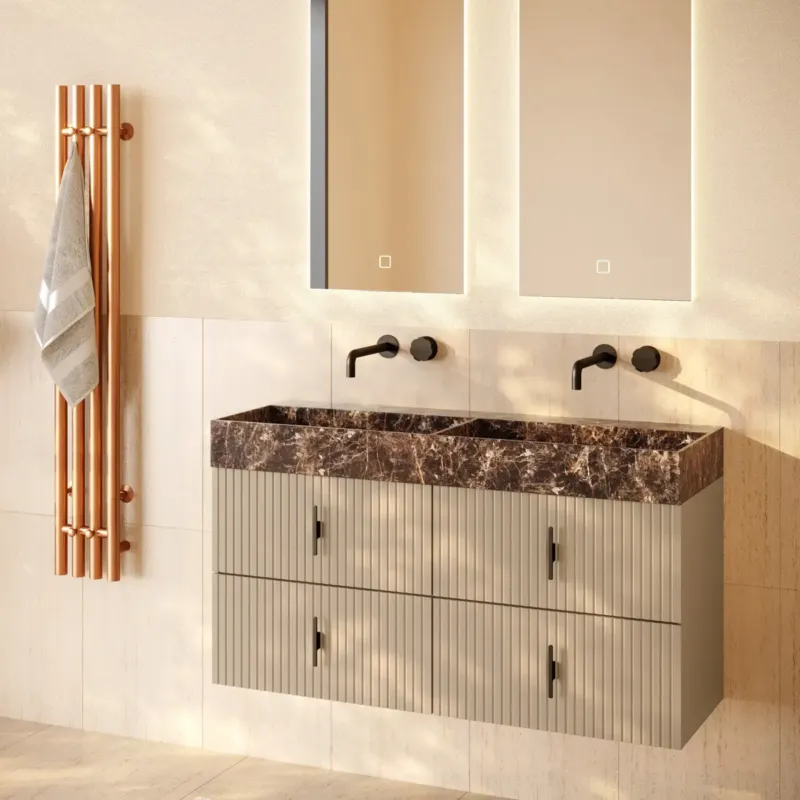 Muebles Murcia badmeubel ribbelfront 120cm macchiato met Dark Emperador wastafel zonder kraangaten Bestel Nu