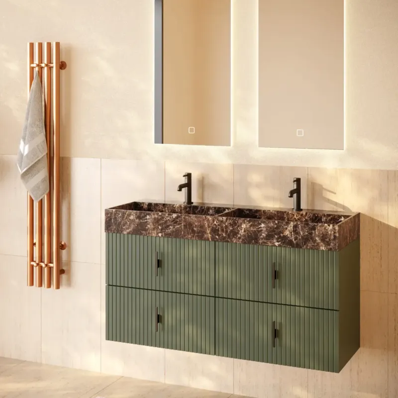 Muebles Murcia badmeubel ribbelfront 120cm legergroen met Dark Emperador wastafel met kraangaten Bestseller