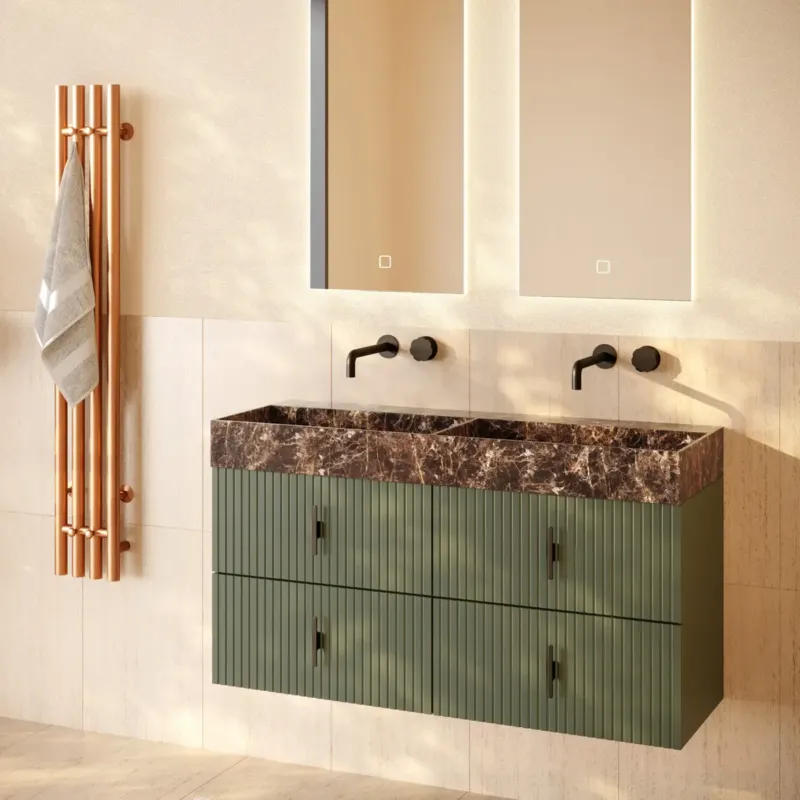 Muebles Murcia badmeubel ribbelfront 120cm legergroen met Dark Emperador wastafel zonder kraangaten Shop Nu