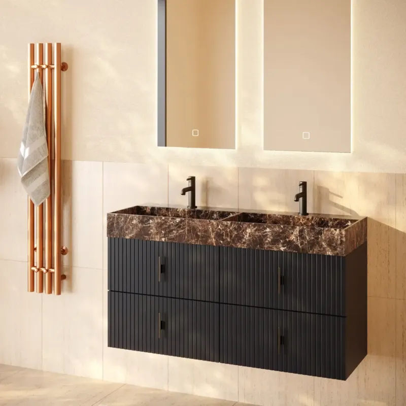 Betrouwbaar Muebles Murcia badmeubel ribbelfront 120cm antraciet met Dark Emperador wastafel met kraangaten