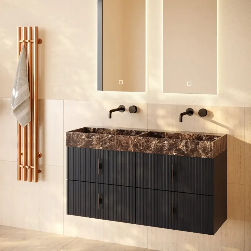 Muebles Murcia badmeubel ribbelfront 120cm antraciet met Dark Emperador wastafel zonder kraangaten Uitverkoop