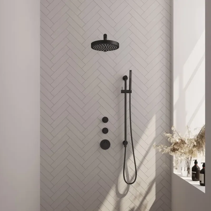 Brauer Stripe inbouw regendouche met 25cm hoofddouche, rechte muurarm, staafhanddouche en glijstang set 7 zwart mat Populair