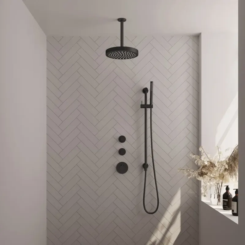 Brauer Stripe inbouw regendouche met 25cm hoofddouche, plafondarm, staafhanddouche en glijstang set 9 zwart mat Beste Prijs