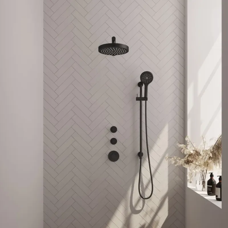 Brauer Stripe inbouw regendouche met 25cm hoofddouche, rechte muurarm en 3 standen handdouche en glijstang set 10 zwart mat Gratis Retour
