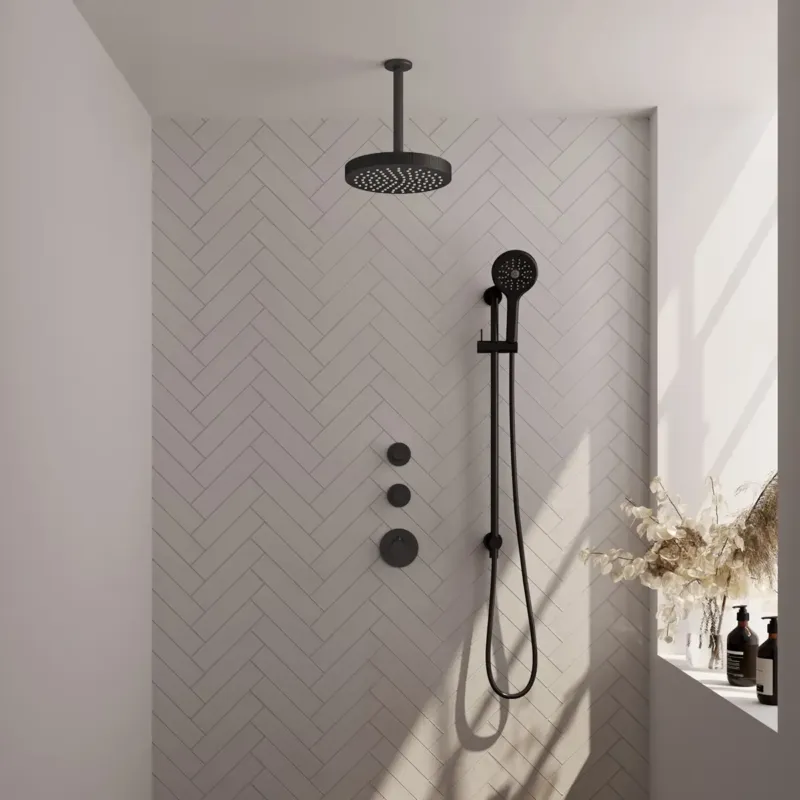 Brauer Stripe inbouw regendouche met 25cm hoofddouche, plafondarm en 3 standen handdouche en glijstang set 12 zwart mat Koop Online