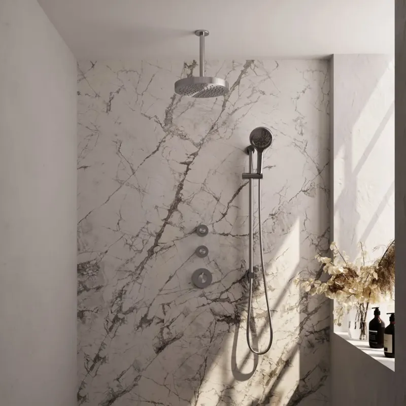 Brauer Stripe inbouw regendouche met 25cm hoofddouche, plafondarm en 3 standen handdouche en glijstang set 12 RVS geborsteld PVD Uitverkoop
