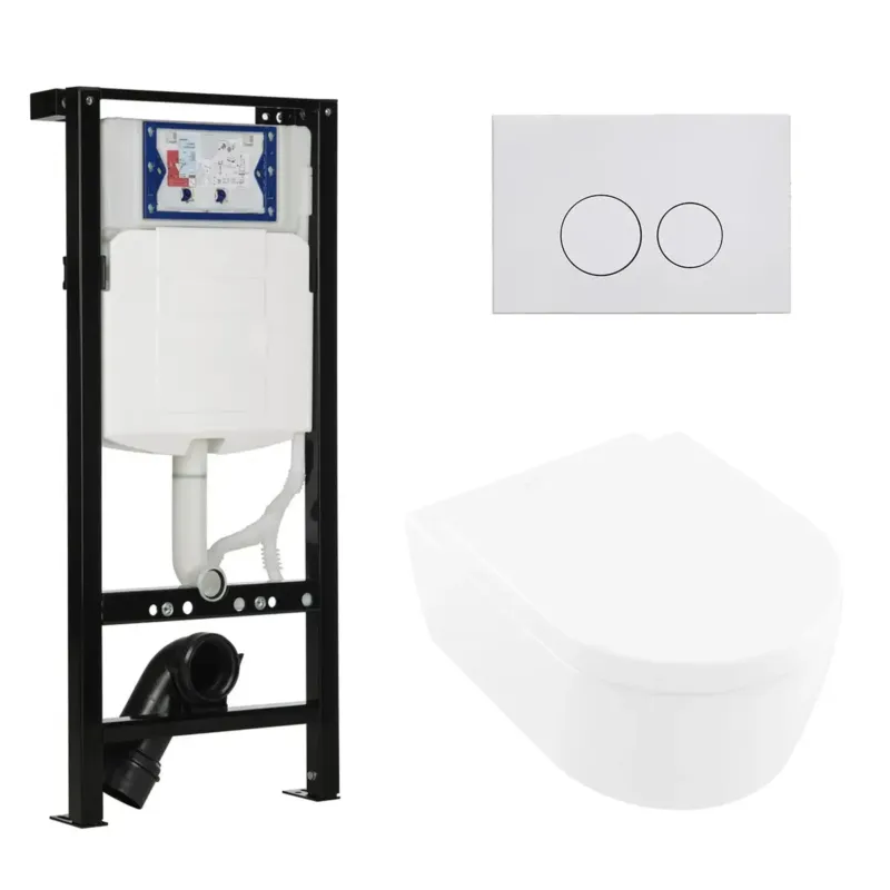 Betaalbaar Geberit UP320 met Plieger frame toiletset met Villeroy & Boch Avento randloos toilet CeramicPlus met softclose zitting