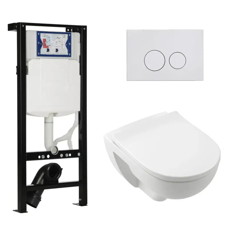 Geberit UP320 met Plieger frame toiletset met Villeroy & Boch O.novo randloos toilet met TwistFlush en softclose zitting Dagaanbieding