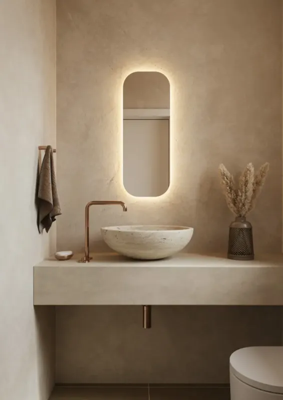 Hipp Design T03 spiegel rechthoekig met afgeronde hoeken en verlichting rondom 30x80cm Actieprijs